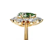 Small-Accent Cluster Halo Engagement Ring Setting for Fancy Green Pear-Shaped Center with Plain Band and Prong Head in Yellow Gold
