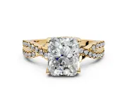 Solitaire Engagement Ring Setting for Radiant Cut Center with Narrow Twist Pave Band and Prong Head in Yellow Gold