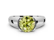 Tension Engagement Ring Setting for Fancy Yellow Round Cut Center with Wide Flat Band and Tension Head in White Gold