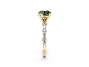 Solitaire Engagement Ring Setting for Fancy Green Round Cut Center with Alternating Size Accents and Prong Head in Yellow Gold