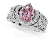 Pave Engagement Ring Setting for Fancy Pink Pear-Shaped Center with Curved Accent Rows, Openwork and Prong Head in Platinum