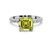 Solitaire Engagement Ring Setting for Fancy Yellow Asscher Cut Center with Micro Pave Band and Prong Head in Platinum