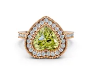 Halo Engagement Ring Setting for Fancy Yellow Heart-Shaped Center with Milgrain Frame, Pave Band and Prong Head in Rose Gold