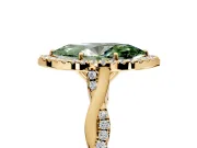 Halo Engagement Ring Setting for Fancy Green Marquise Center with Twist Band and Prong Head in Yellow Gold