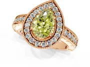 Milgrain Halo Engagement Ring Setting for Fancy Yellow Pear-Shaped Center with Pave Band and Prong Head in Rose Gold
