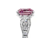 3 Stone Engagement Ring Setting for Fancy Pink Asscher Cut Center with Crossover Basket, Pave Band and Prong Head in Sterling Silver