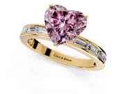 Solitaire Engagement Ring Setting for Fancy Pink Heart-Shaped Center with Channel Baguette Band and Prong Head in Yellow Gold