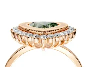Halo Engagement Ring Setting for Fancy Green Heart-Shaped Center with Milgrain Bezel Rim, Plain Band and Prong Head in Rose Gold