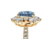 Floral Halo Engagement Ring Setting for Fancy Blue Radiant Cut Center with Pave Accents and Prong Head in Yellow Gold