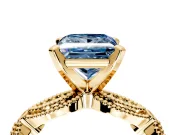 Solitaire Engagement Ring Setting for Fancy Blue Princess Cut Center with Marquise Panel Band and Prong Head in Yellow Gold