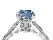 Solitaire Engagement Ring Setting for Fancy Blue Cushion Cut Center with Pave Rail Split Shank and Prong Head in Sterling Silver