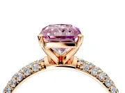 Solitaire Engagement Ring Setting for Fancy Pink Radiant Cut Center with Domed Multi-Row Pave Band and Prong Head in Rose Gold