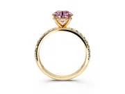 Solitaire Engagement Ring Setting for Fancy Pink Round Cut Center with Micro Pave Band and Prong Head in Yellow Gold