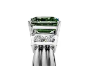 Solitaire Engagement Ring Setting for Fancy Green Asscher Cut Center with Grooved Bar Accent Band and Prong Head in Sterling Silver