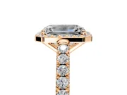 Halo Engagement Ring Setting for Emerald Cut Center with Full Pave Band and Prong Head in Rose Gold