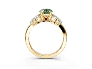 Leaf Cluster Engagement Ring Setting for Fancy Green Oval Center with Marquise Accents and Prong Head in Yellow Gold