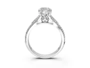 Solitaire Engagement Ring Setting for Cushion Cut Center with Pave Rail Split Shank and Prong Head in Platinum
