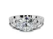 Cluster Engagement Ring Setting for Round Cut Center with Bezel Accent Clusters and Prong Head in Platinum