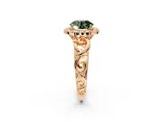Halo Engagement Ring Setting for Fancy Green Round Cut Center with Open Scroll Shoulders and Prong Head in Rose Gold