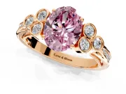 Cluster Engagement Ring Setting for Fancy Pink Oval Center with Bezel Accent Clusters and Prong Head in Rose Gold