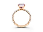 Solitaire Engagement Ring Setting for Fancy Pink Asscher Cut Center with Domed Multi-Row Pave Band and Prong Head in Rose Gold