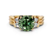 Solitaire Engagement Ring Setting for Fancy Green Round Cut Center with Grooved Bar Accent Band and Prong Head in Yellow Gold