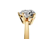 3 Stone Engagement Ring Setting for Heart-Shaped Center with Low-Set Round Cut Accents and Prong Head in Yellow Gold