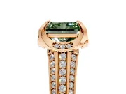Solitaire Engagement Ring Setting for Fancy Green Radiant Cut Center with Accented Split Shank and Prong Head in Rose Gold