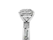 Solitaire Engagement Ring Setting for Cushion Cut Center with Channel Baguette Band and Prong Head in Platinum