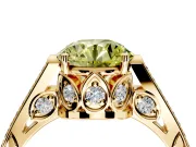 Cathedral Engagement Ring Setting for Fancy Yellow Round Cut Center with Antique-Style Pave Band and Prong Head in Yellow Gold