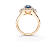 Halo Engagement Ring Setting for Fancy Blue Radiant Cut Center with Two-Strand Split Shank and Prong Head in Rose Gold