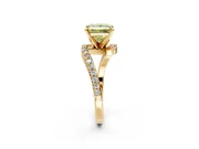 Solitaire Engagement Ring Setting for Fancy Yellow Princess Cut Center with Pave Bypass Swirl Band and Prong Head in Yellow Gold