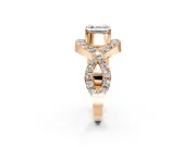 Halo Engagement Ring Setting for Asscher Cut Center with Pave Infinity Twist Band and Prong Head in Rose Gold