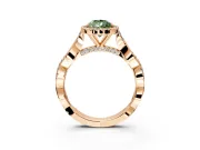 Halo Engagement Ring Setting for Fancy Green Pear-Shaped Center with Twist Band and Prong Head in Rose Gold
