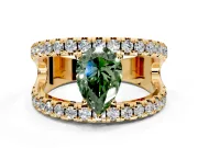 Solitaire Engagement Ring Setting for Fancy Green Pear-Shaped Center with Wide-Open Split Shank and Prong Head in Yellow Gold