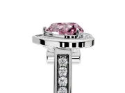 Halo Engagement Ring Setting for Fancy Pink Heart-Shaped Center with Outer Bezel Rim, Pave Band and Prong Head in Platinum