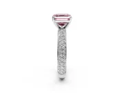 Solitaire Engagement Ring Setting for Fancy Pink Asscher Cut Center with Domed Multi-Row Pave Band and Prong Head in Sterling Silver