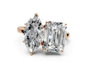 Marquise and Emerald Cut Lab-Grown Diamond Toi et Moi Engagement Ring with Prong-Set Stones in Rose Gold