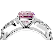 Channel-Set Engagement Ring Setting for Fancy Pink Radiant Cut Center with Baguette Band and Prong Head in Platinum