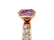Solitaire Engagement Ring Setting for Fancy Pink Asscher Cut Center with Channel-Set Accents and Prong Head in Rose Gold