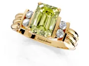 Solitaire Engagement Ring Setting for Fancy Yellow Emerald Cut Center with Grooved Bar Accent Band and Prong Head in Yellow Gold