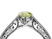 Solitaire Engagement Ring Setting for Fancy Yellow Pear-Shaped Center with Engraved Pave Band and Prong Head in Sterling Silver