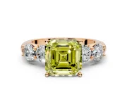 5 Stone Engagement Ring Setting for Fancy Yellow Asscher Cut Center with Graduated Accents and Prong Head in Rose Gold