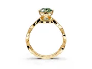 Solitaire Engagement Ring Setting for Fancy Green Oval Center with Accented Twist Band and Leaf Prong Head in Yellow Gold