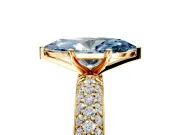 Solitaire Engagement Ring Setting for Fancy Blue Marquise Center with Domed Multi-Row Pave Band and Prong Head in Yellow Gold