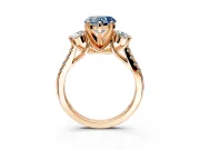 3 Stone Engagement Ring Setting for Fancy Blue Heart-Shaped Center with Crossover Basket, Pave Band and Prong Head in Rose Gold
