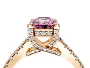 Solitaire Engagement Ring Setting for Fancy Pink Emerald Cut Center with Widening Pave Band and Claw Prong Head in Rose Gold