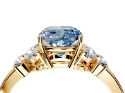 Solitaire Engagement Ring Setting for Fancy Blue Cushion Cut Center with Marquise Flower Shoulders and Prong Head in Yellow Gold