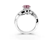 Halo Engagement Ring Setting for Fancy Pink Round Cut Center with Marquise and Pave Bypass Band and Prong Head in Sterling Silver