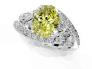 Halo Engagement Ring Setting for Fancy Yellow Oval Center with Marquise and Pave Bypass Band and Prong Head in Platinum